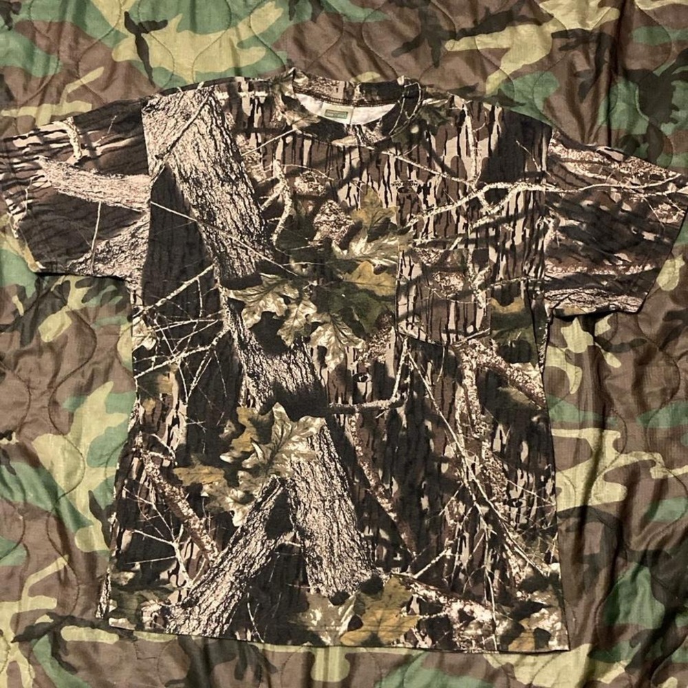 Mossy Oak vintage y2k cottoon blend break up pocket tee woodland camo mens L/22